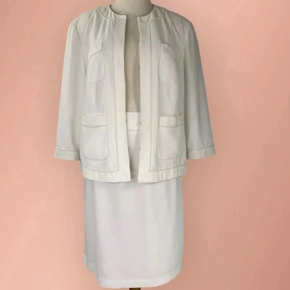 Focus on Suits Two Piece Blazer Suit Jacket Pencil Skirt Set Size 22W Ivory - Picture 1 of 16